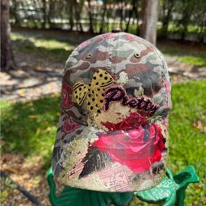 Camouflage Cap with Red Rose and Gold Accents